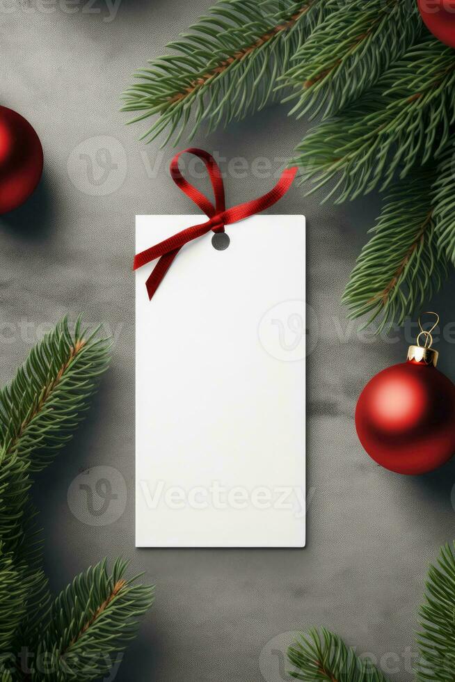 moderno presente tag para Natal feriado brincar em cinzento Preto fundo ai gerado foto