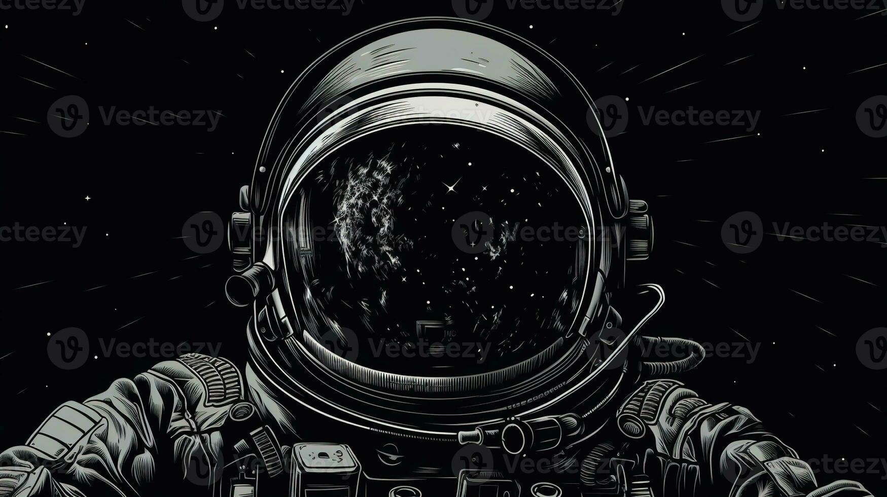 generativo ai, astronauta dentro traje espacial, impressão tipográfica vintage estilo foto