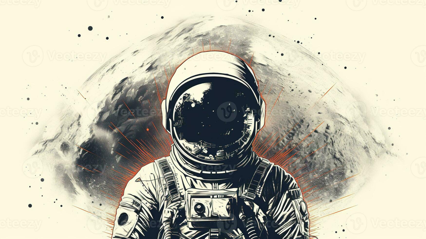 generativo ai, astronauta dentro traje espacial, impressão tipográfica vintage estilo foto