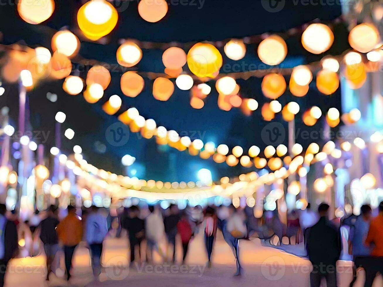 abstrato borrão pessoas dentro noite festival cidade parque bokeh fundo. ai gerado foto