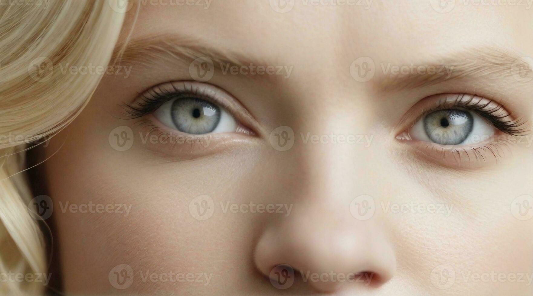 retrato do uma Loiras cabelo mulher com uma profundo triste expressão contra branco fundo, fundo imagem, ai gerado foto