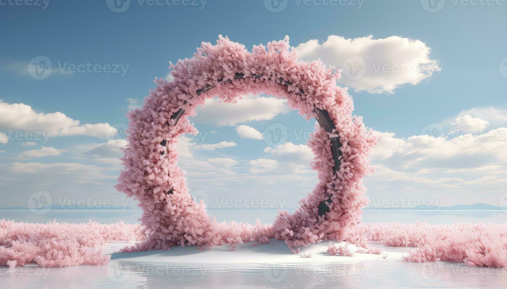 hiper-realista Rosa nuvens e árvores a ampla circular estrutura ai gerado foto