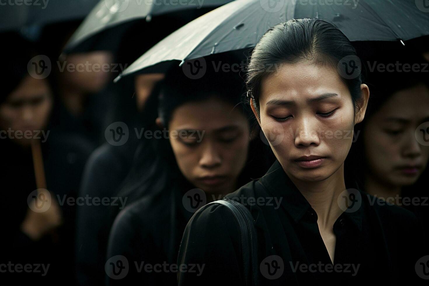 ásia mulher dentro luto às uma funeral, raso profundidade do campo.funeral conceito ai gerado foto