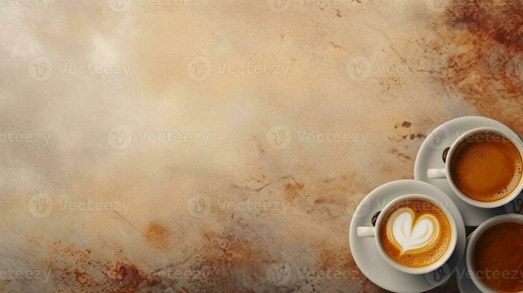 espaço para texto em texturizado fundo cercado de quente cafés a partir de topo visualizar, fundo imagem, ai gerado foto