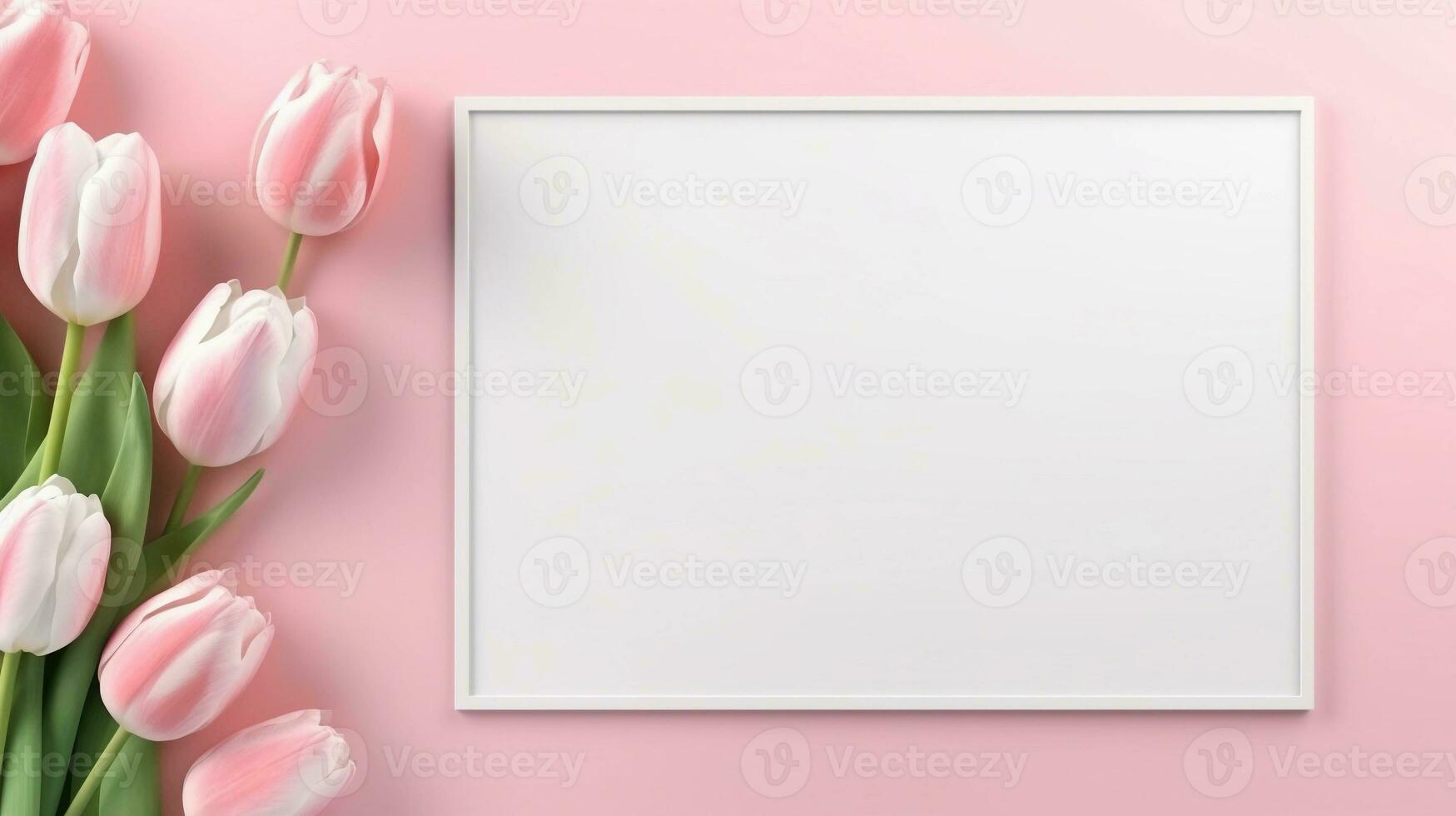 espaço para texto em pastel fundo cercado de lindo decorativo tulipa flores, fundo imagem, ai gerado foto