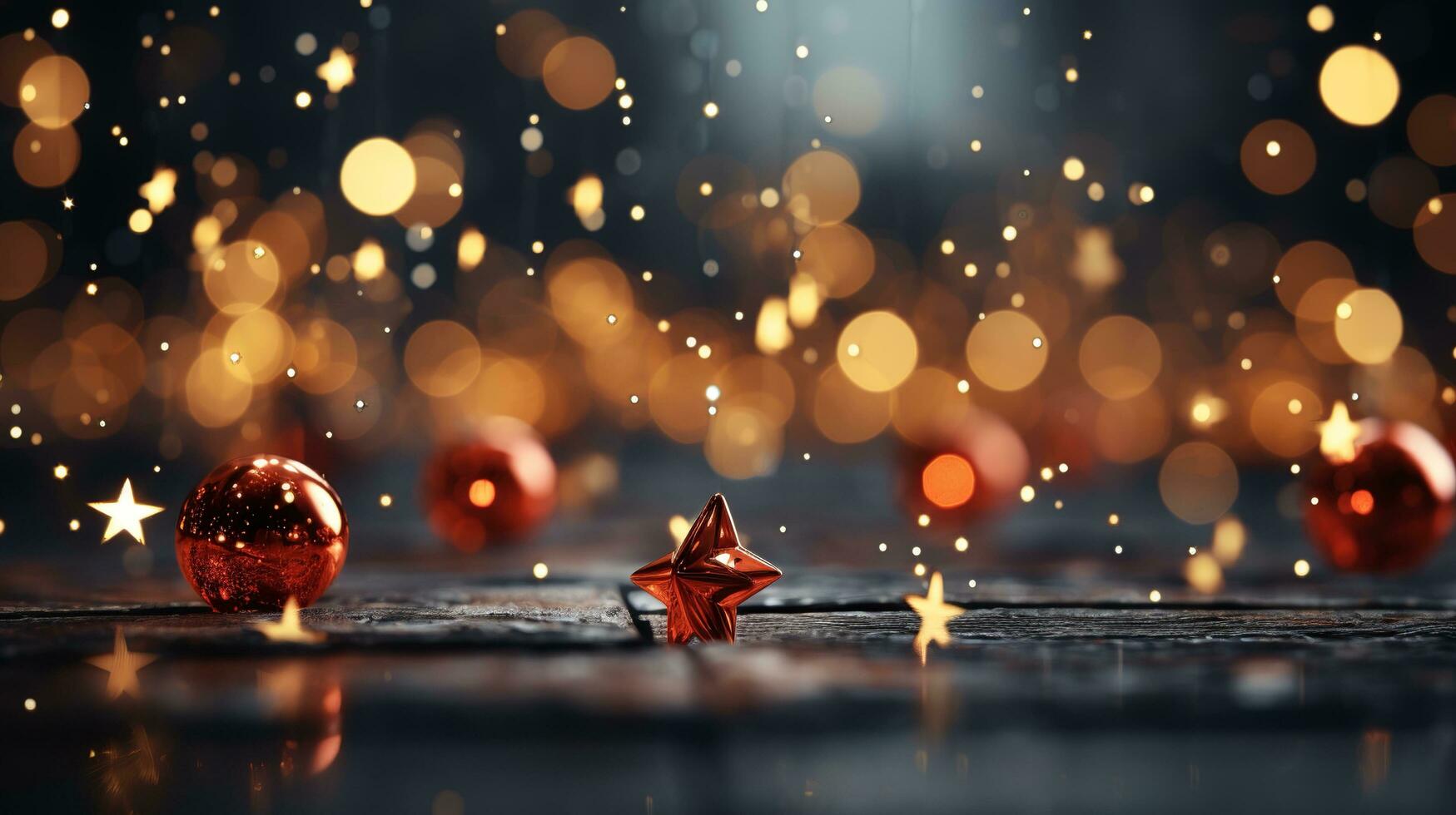 Natal festão bokeh luzes sobre dourado azul fundo ai gerado foto