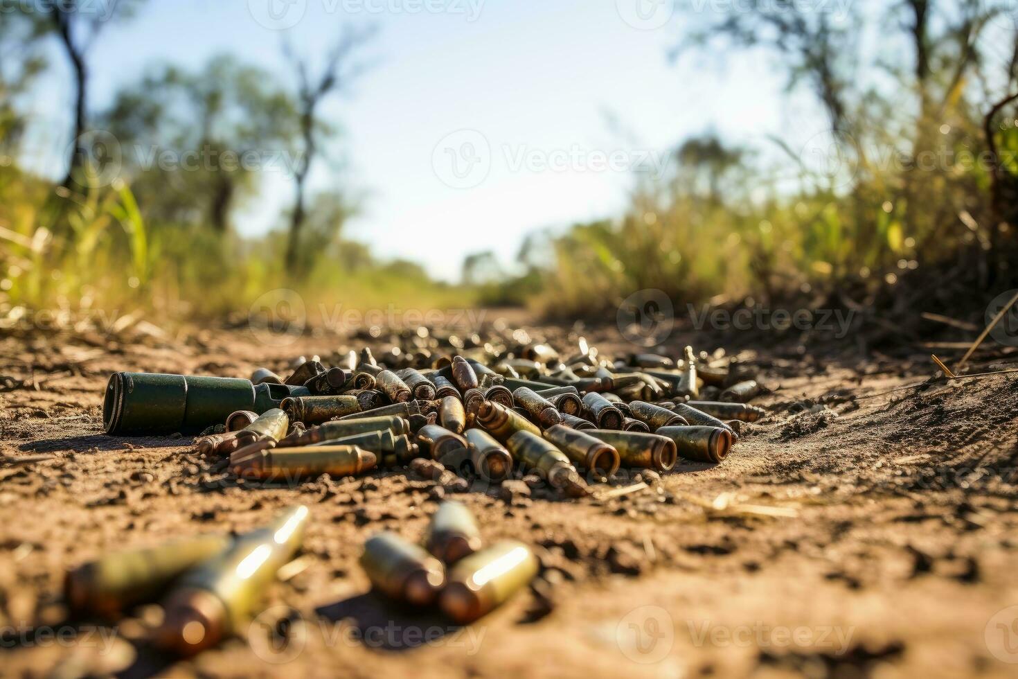 muitos esvaziar cartucho casos em a chão. ai generativo foto