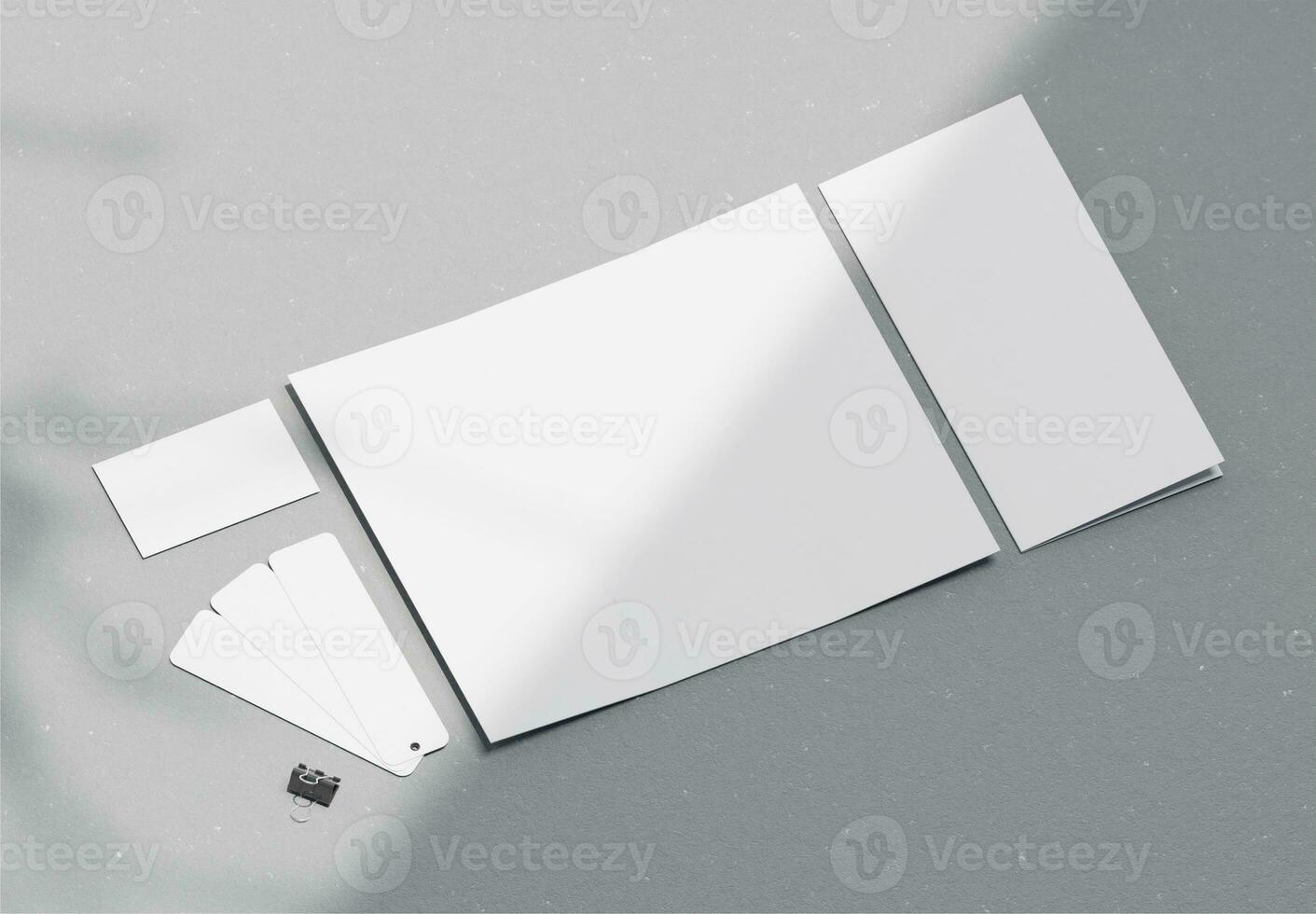 realista em branco 3 dobrar, bifold folheto, o negócio cartão e cor cartão, adequado para folheto Projeto apresentações. foto