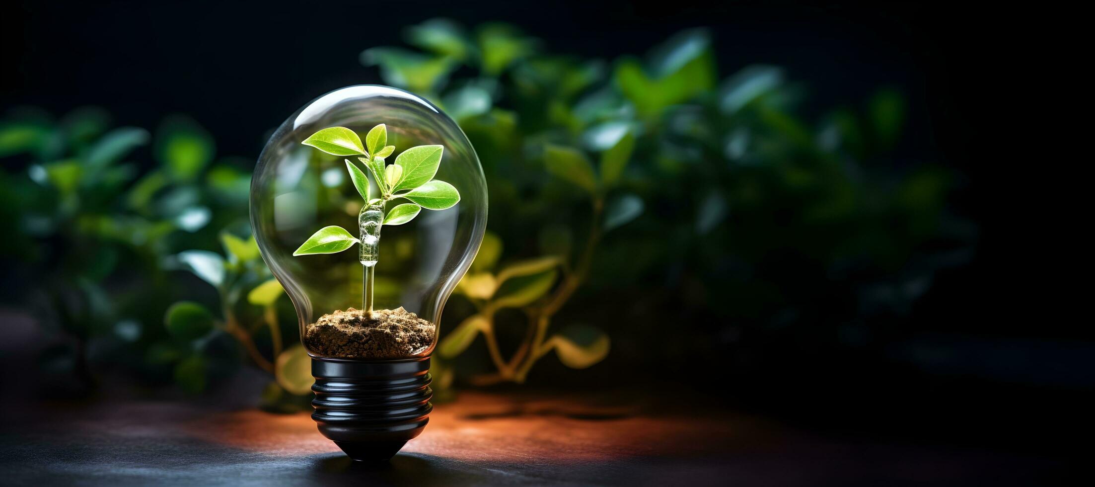 eco amigáveis lâmpada a partir de fresco folhas topo visualizar, conceito do renovável energia e sustentável vivendo. generativo ai foto