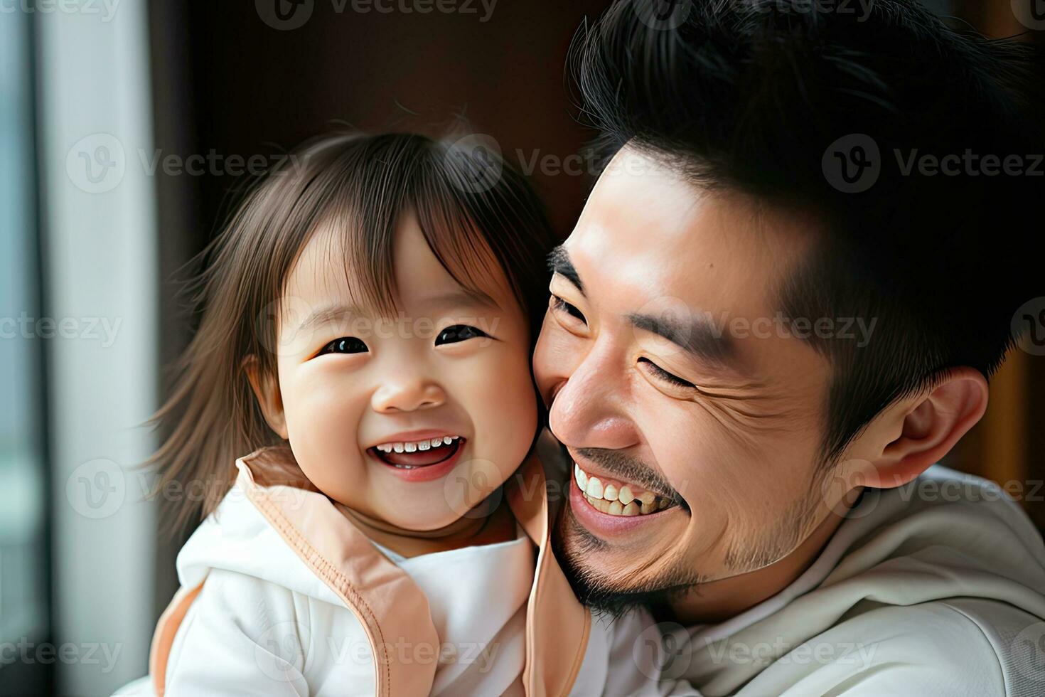 sorridente e feliz pai e filha gastos a final de semana dentro uma caloroso lar. generativo ai foto