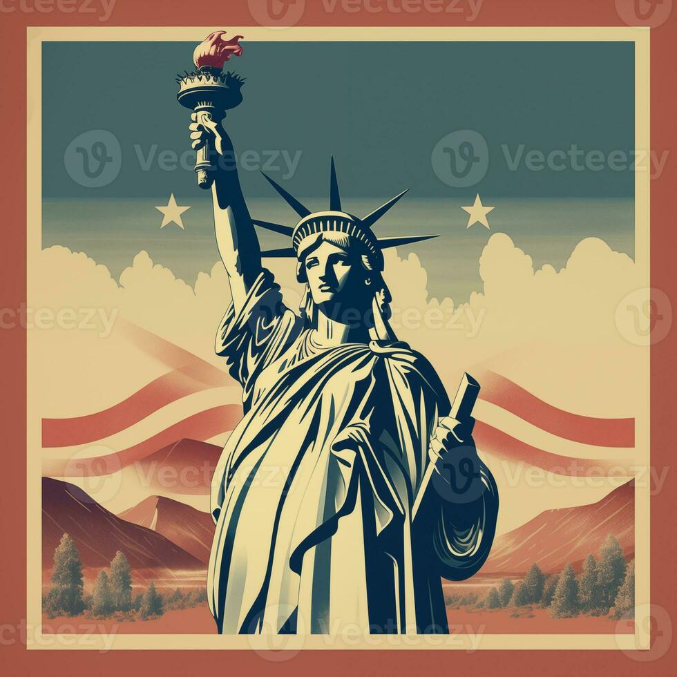 americano vintage poster. EUA, independência dia, bandeira. ai gerado foto