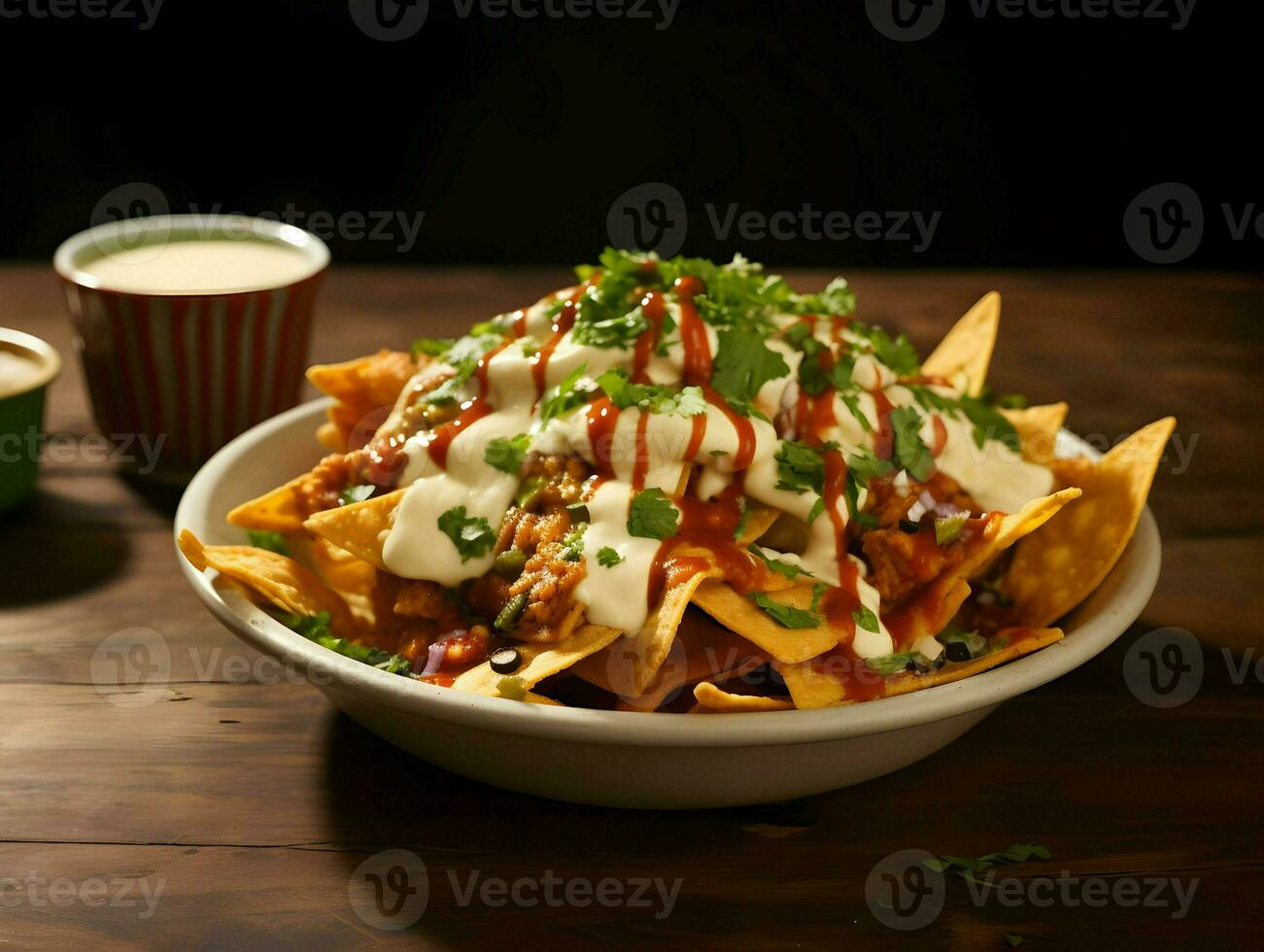 nachos dentro tigela perto molho. Alto qualidade. ai generativo foto