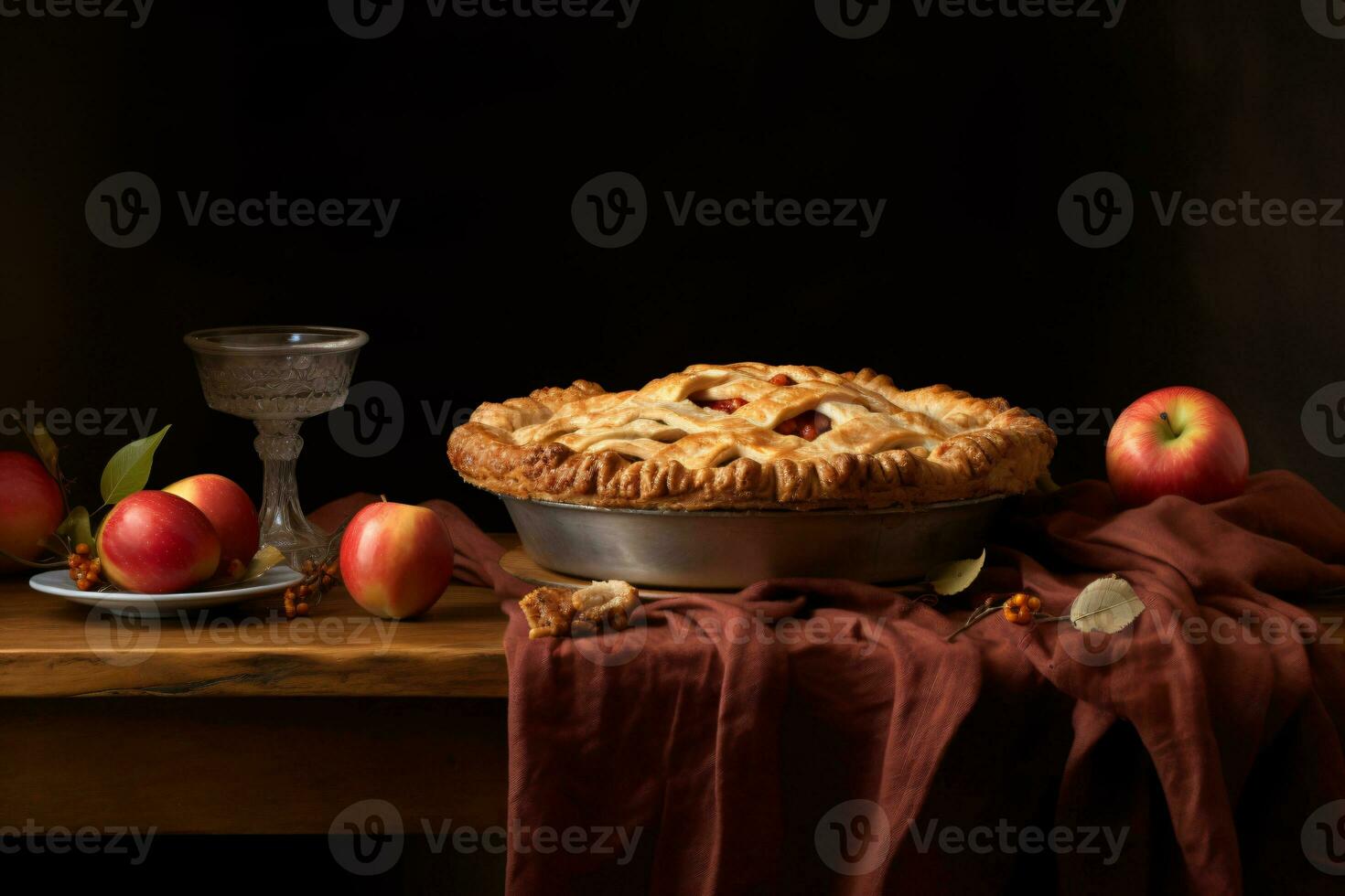 caloroso maçã torta em a mesa, ai gerado foto