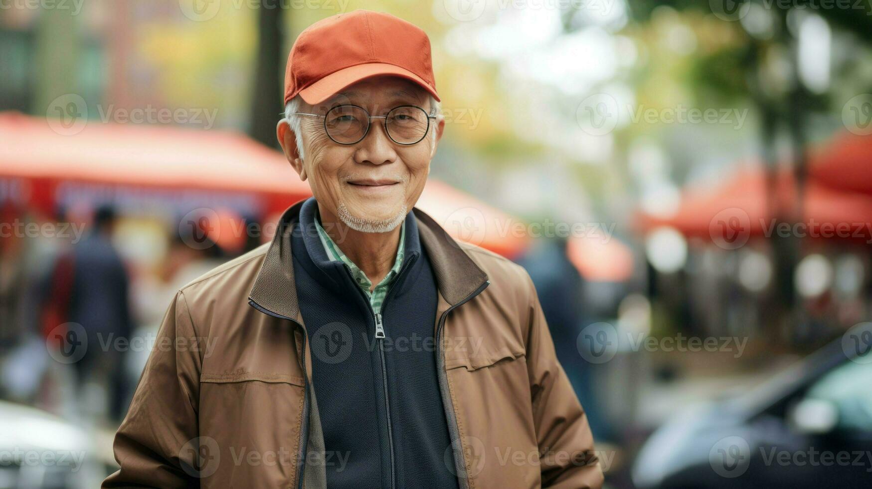 ásia velho homem visitando uma rua mercado dentro a ruas do Ásia. generativo ai foto