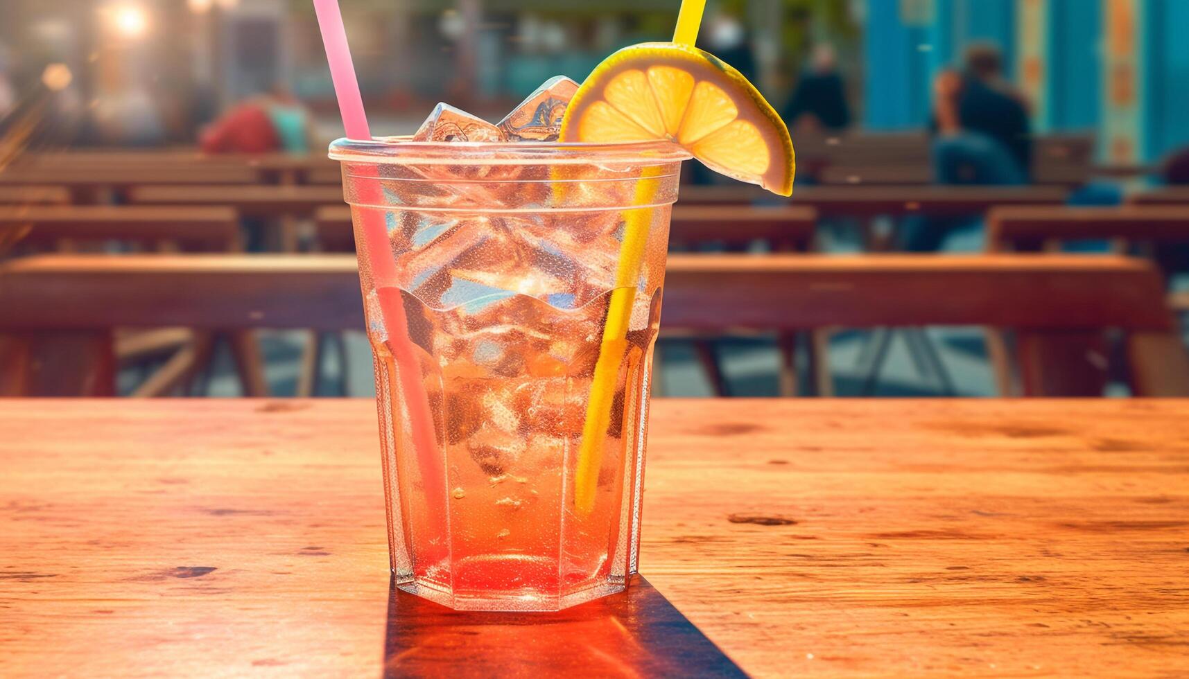 refrescante verão coquetel em de madeira mesa com fresco fruta gerado de ai foto