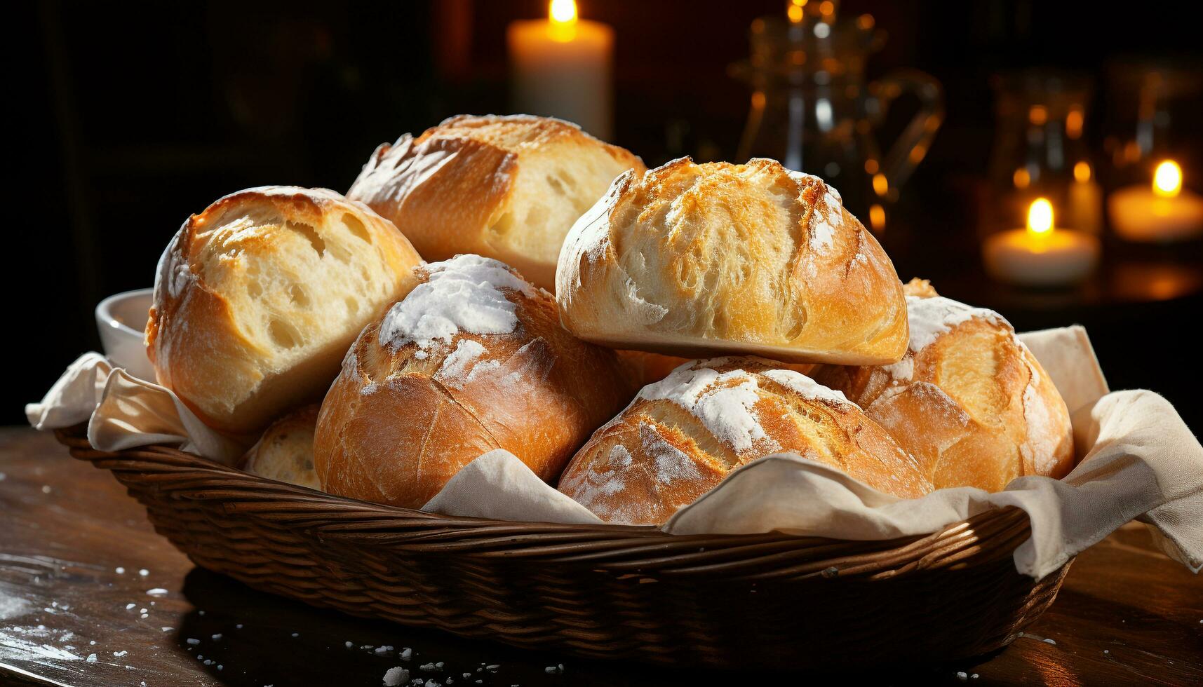 caseiro doce pão em de madeira placa, pronto para comer indulgência gerado de ai foto