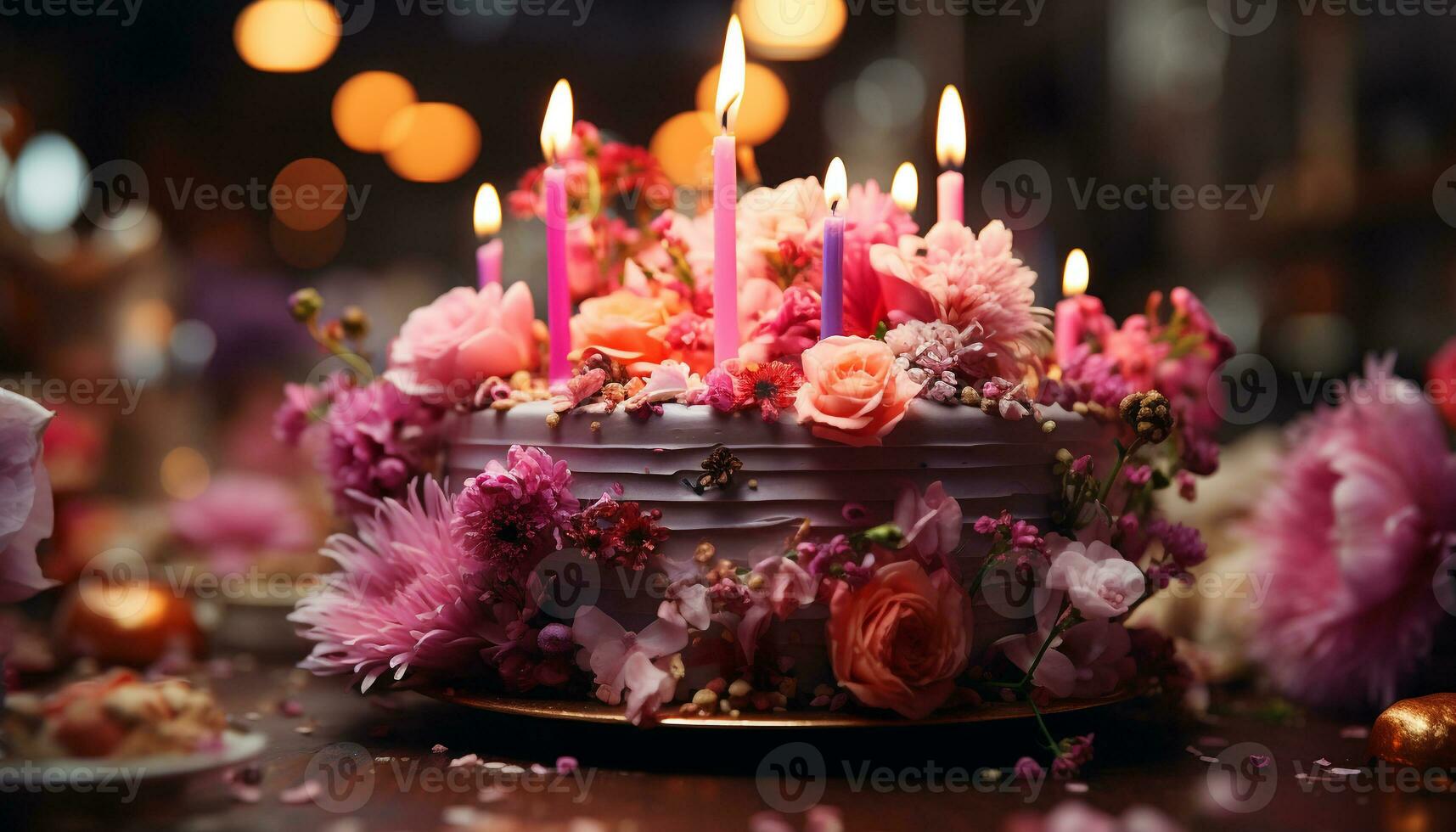 uma romântico Casamento celebração com uma Rosa flor ramalhete peça central gerado de ai foto