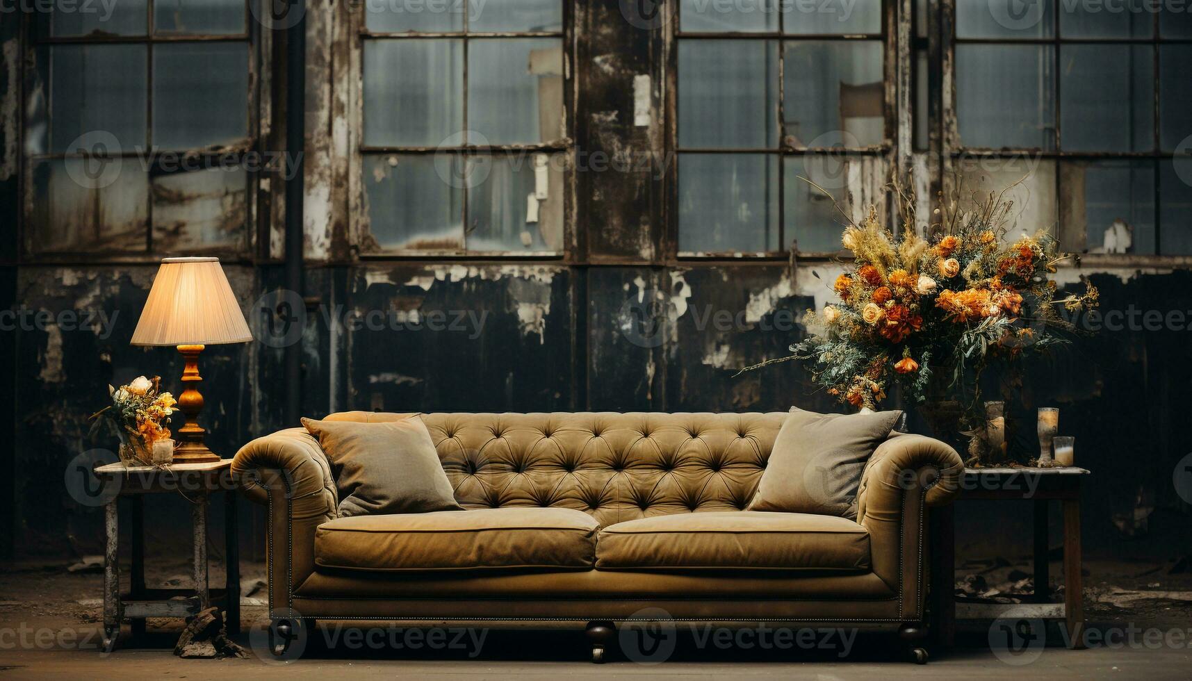 confortável velho formado sofá dentro uma moderno vivo quarto com elegante decoração gerado de ai foto