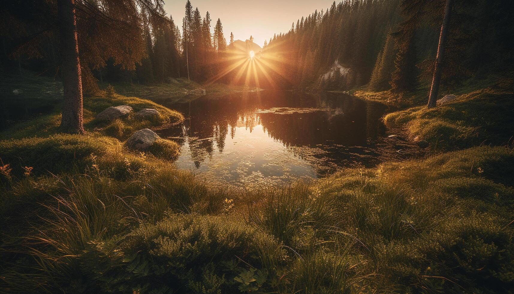 nascer do sol sobre montanha alcance dentro tranquilo região selvagem área gerado de ai foto