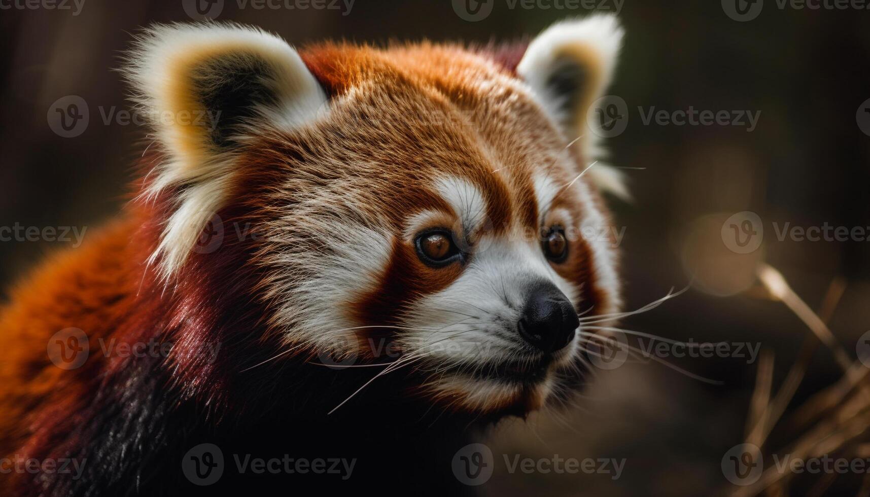 fofo vermelho panda encarando às Câmera ao ar livre gerado de ai foto
