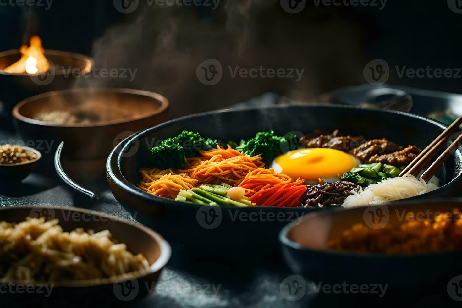 a Câmera é obtendo mais perto para mostrar uma delicioso e popular coreano prato chamado bibimbap às vezes, isto pode estar difícil para Compreendo o que é indo em ou porque isto é acontecendo ai gerado foto