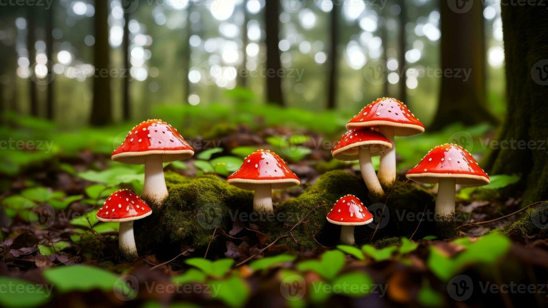 colorida, brilhando cogumelos dentro uma místico floresta. ai gerado foto