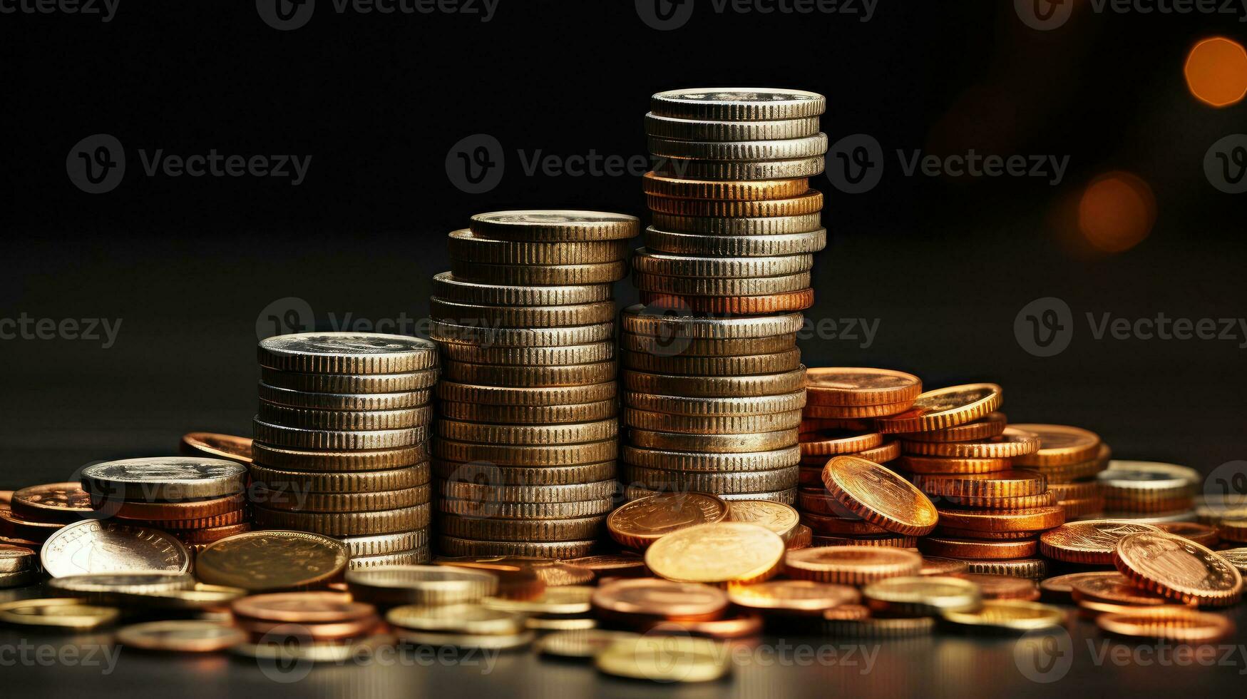 pilhas do dinheiro ouro valioso moedas, conceito finança e crédito riqueza financeiro alfabetização bancário foto