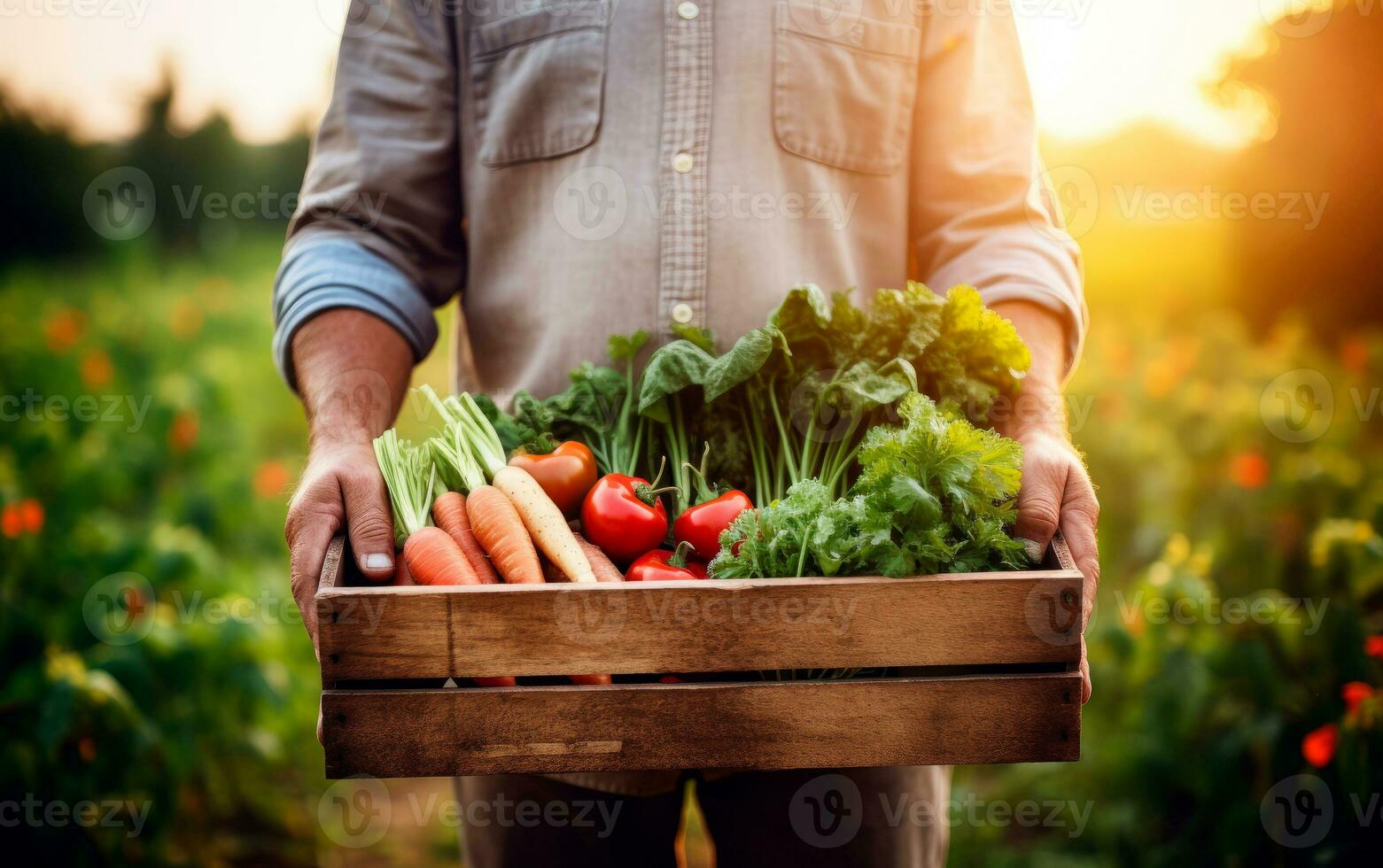 fechar-se foto do homem segurando uma cesta com fresco legumes. saudável e eco vida. comer saudável Comida. ai generativo