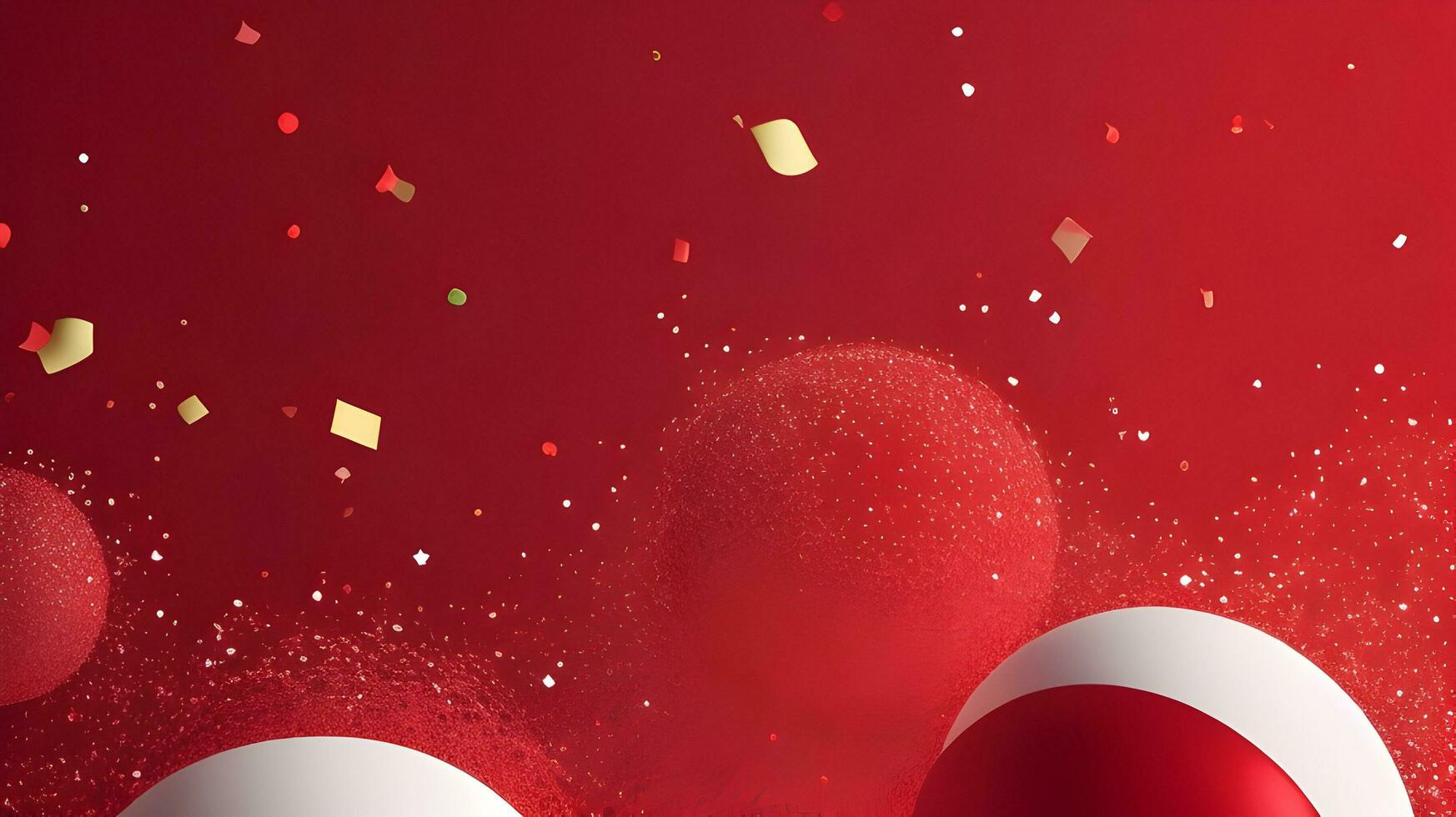 uma vermelho alegre Natal fundo apresentando confete dentro vários inspirado nas férias formas, tal Como enfeites e doce bengalas foto