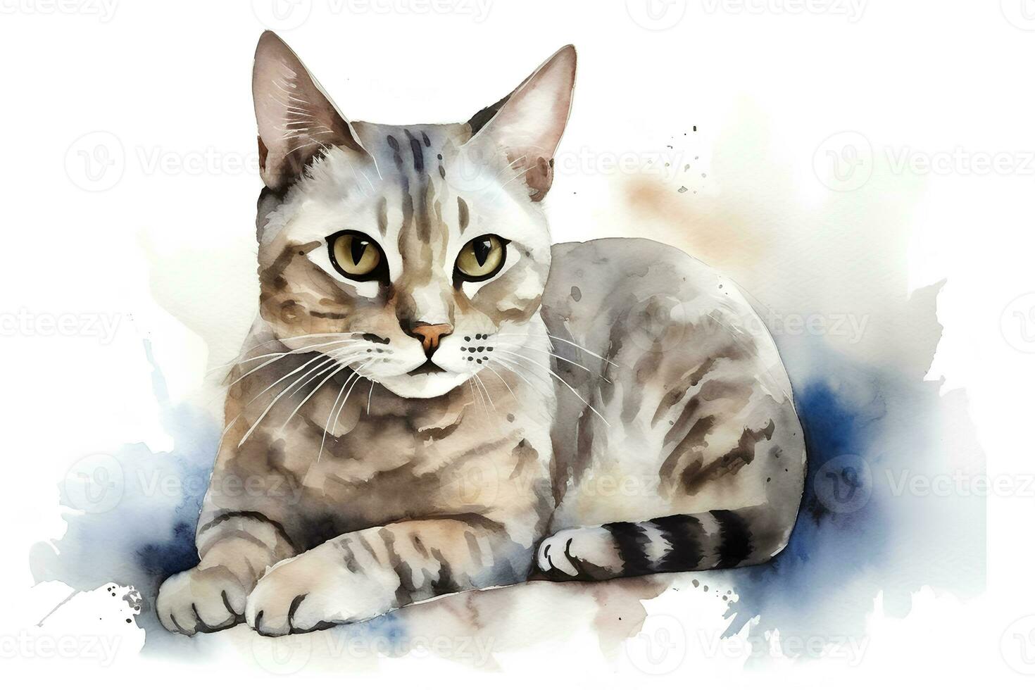 aguarela retrato do uma gato com salpicos do pintura em uma branco fundo. ai gerado ilustração. foto