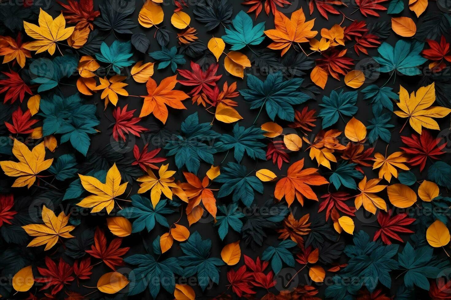 Preto colorida folhas fundo, folhas fundo, folhas papel de parede, folhas padrão, caído folhas fundo, colorida folhas fundo, ai generativo foto