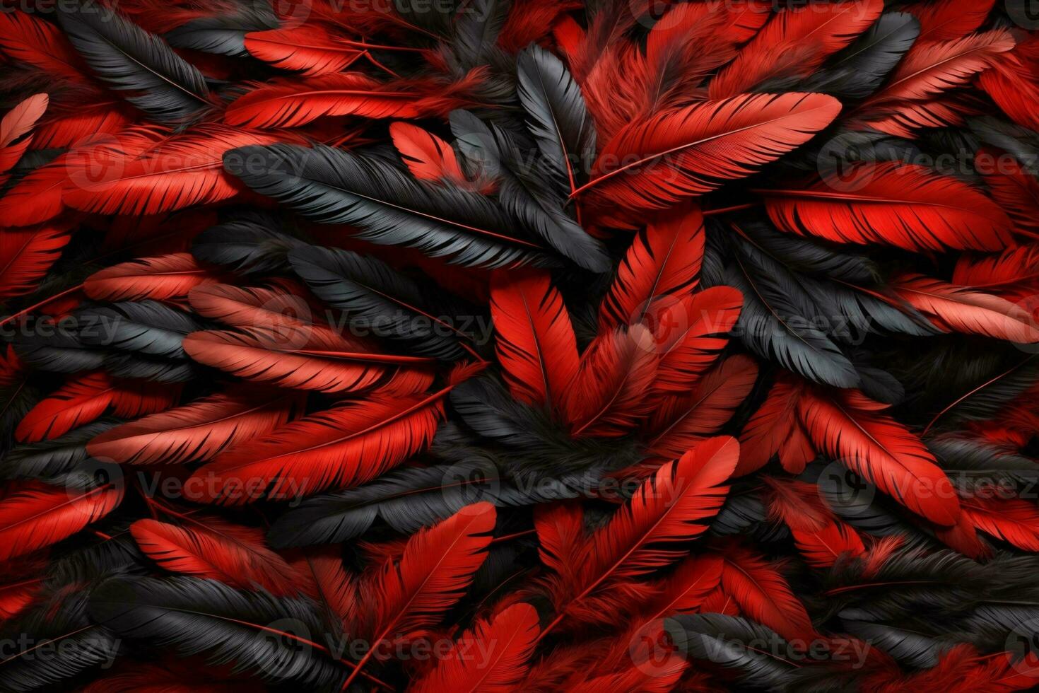 vermelho e Preto pena fundo, colorida pena papel de parede, penas fundo, fofo pena textura, pena padrão, pena textura, pele textura, ai generativo foto