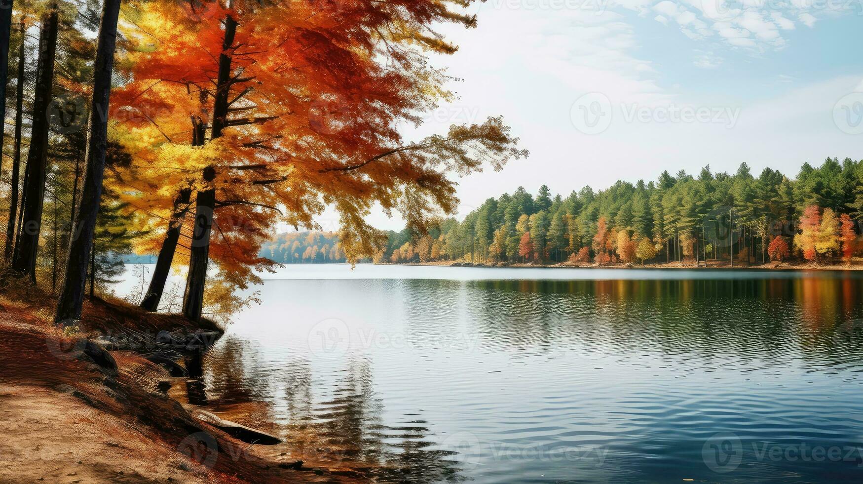 outono outono lago verde panorama ai gerado foto