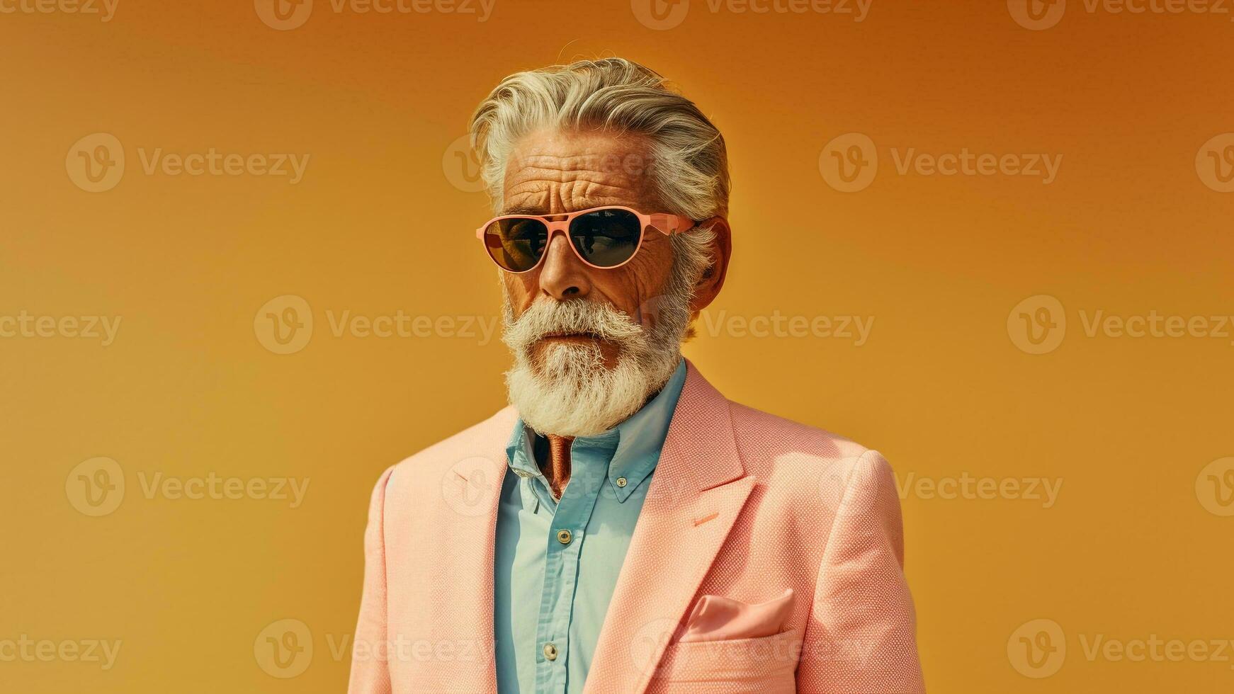 à moda verão retrato idosos homem dentro oculos de sol em pastel, ai generativo foto