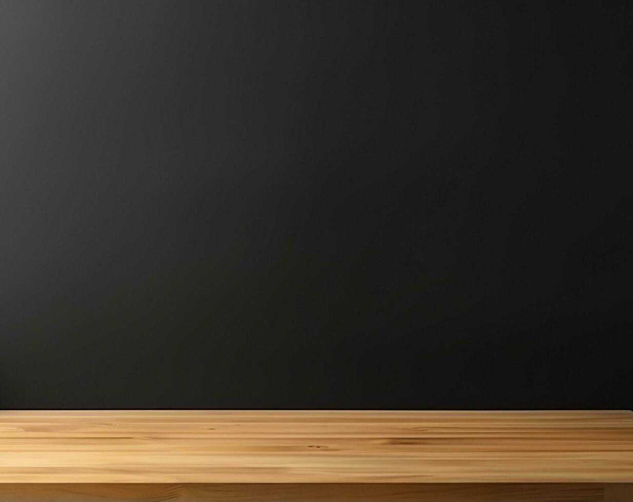 em branco de madeira de mesa em quadro-negro parede fundo, brincar e exibição para cozinha e restaurante, ai gerado foto