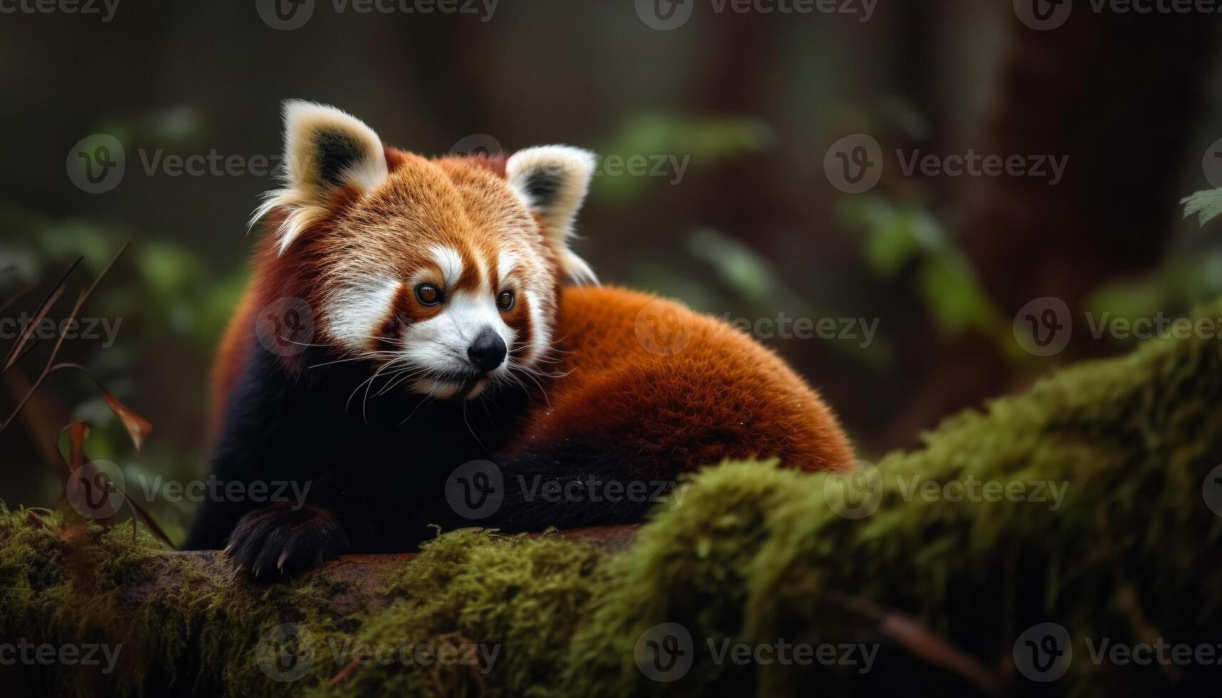 vermelho panda olhando fofa dentro tropical floresta gerado de ai foto