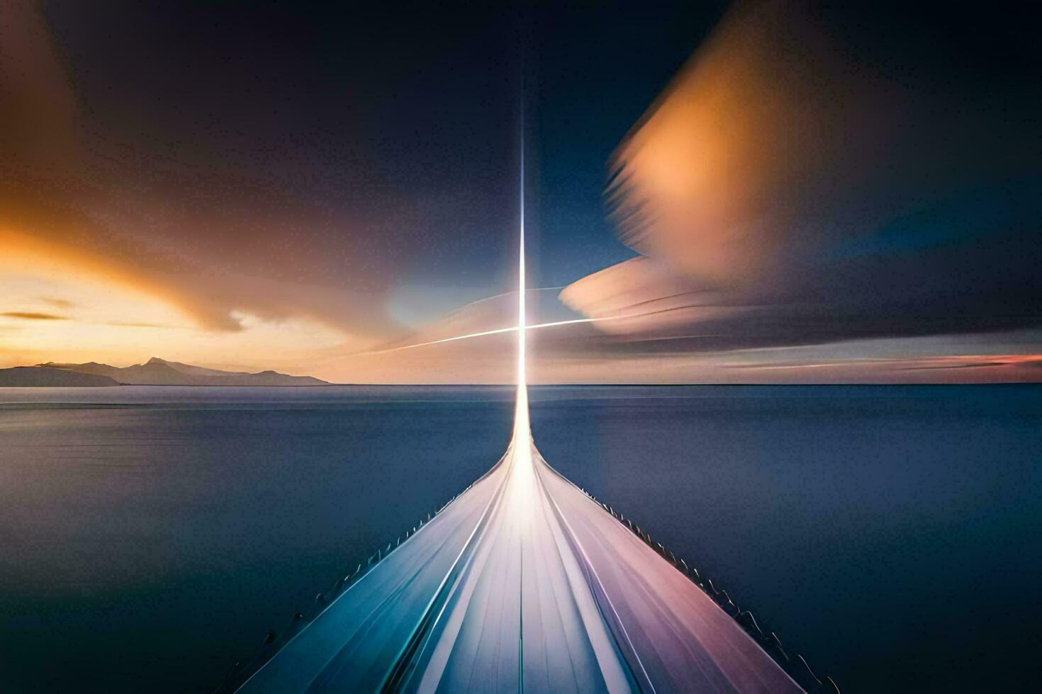 uma grandes exposição fotografia do uma barco dentro a oceano. gerado por IA foto