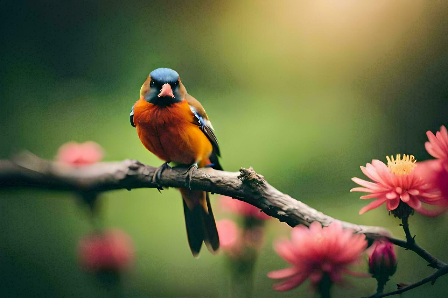 foto papel de parede a céu, flores, pássaro, pássaro, pássaro, pássaro, pássaro, pássaro,. gerado por IA