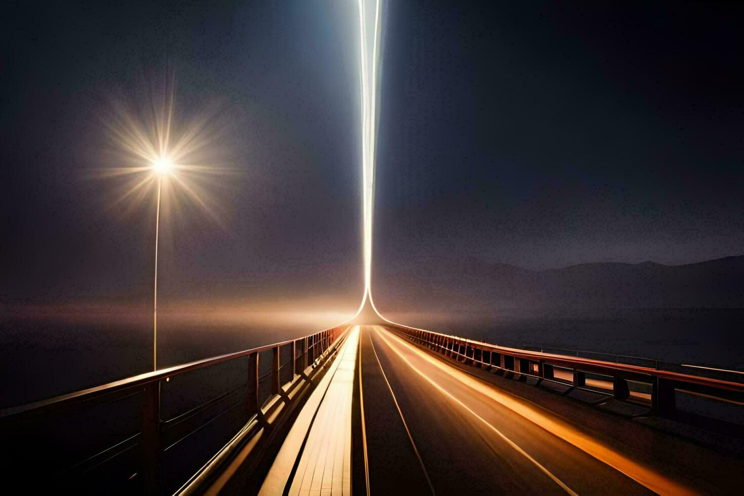 uma grandes exposição fotografia do uma ponte às noite. gerado por IA foto