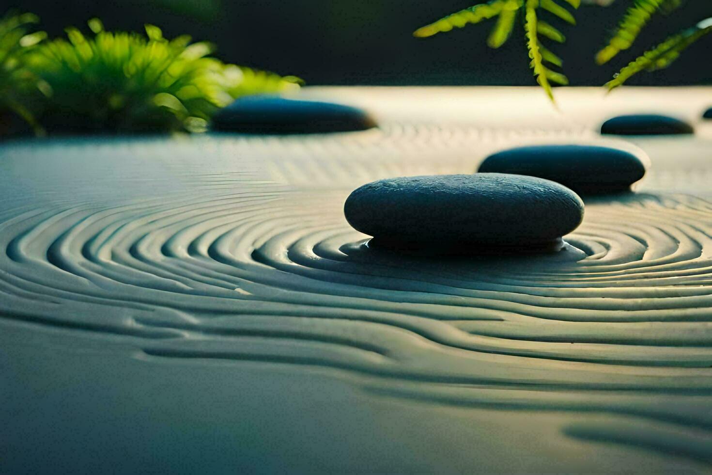 uma zen jardim com pedras e plantas. gerado por IA foto