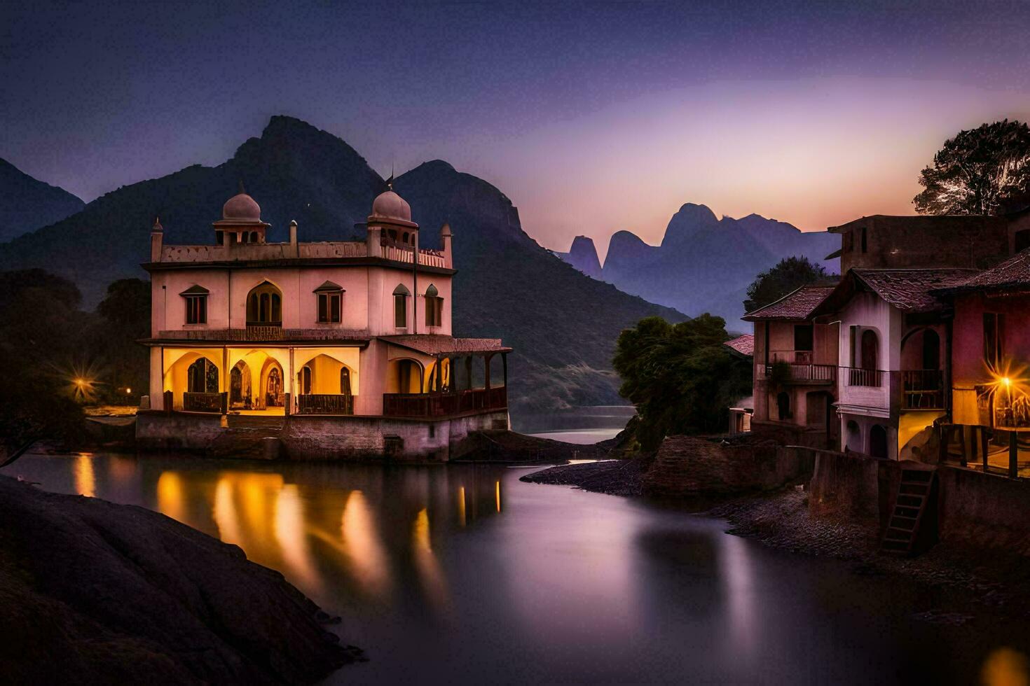 foto papel de parede a céu, montanhas, China, a céu, a montanhas, a rio,. gerado por IA