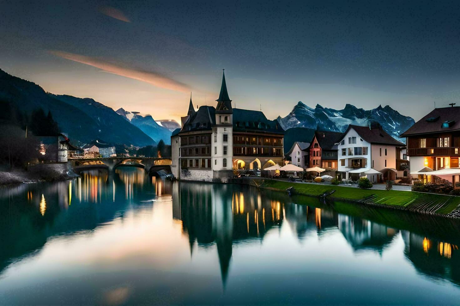 a lindo Cidade do Altenburg às crepúsculo. gerado por IA foto