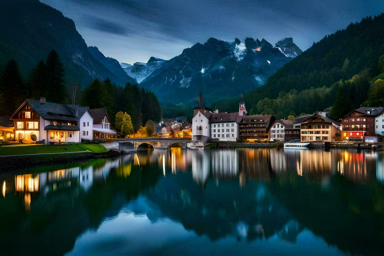 a Vila do Hallstatt, Áustria. gerado por IA foto