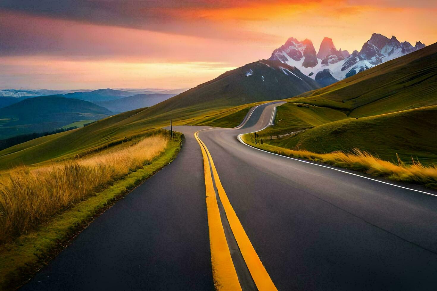 a estrada para a montanhas. gerado por IA foto