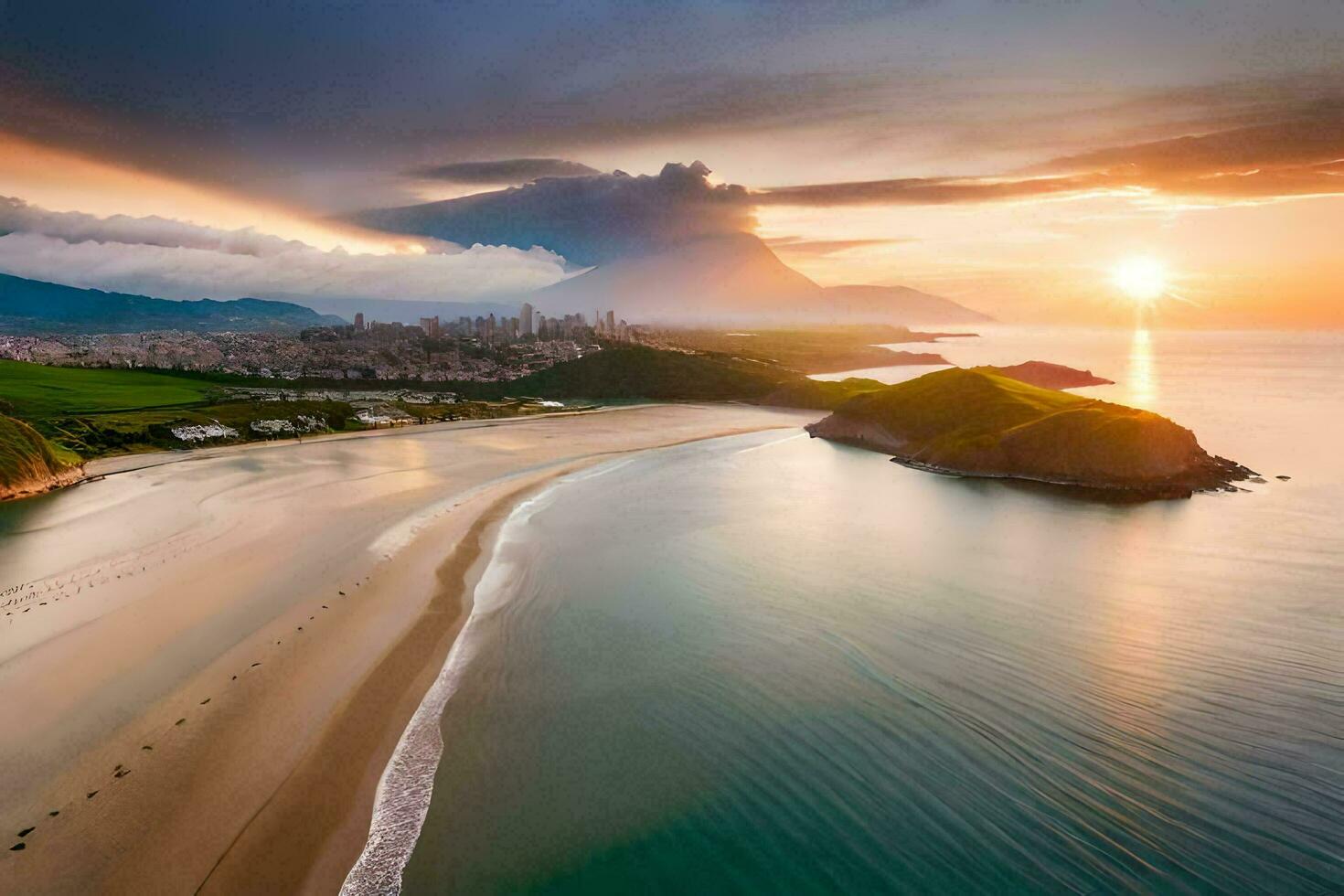 a Sol conjuntos sobre a de praia e a cidade do rio de janeiro. gerado por IA foto