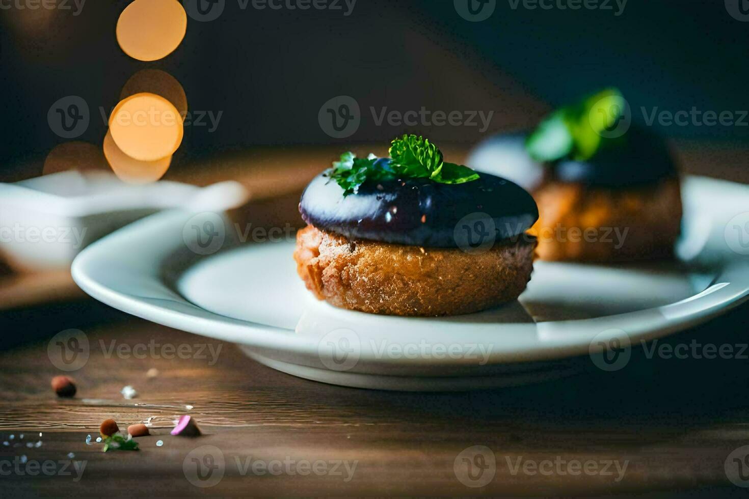 dois rosquinhas em uma prato com uma vidro do leite. gerado por IA foto