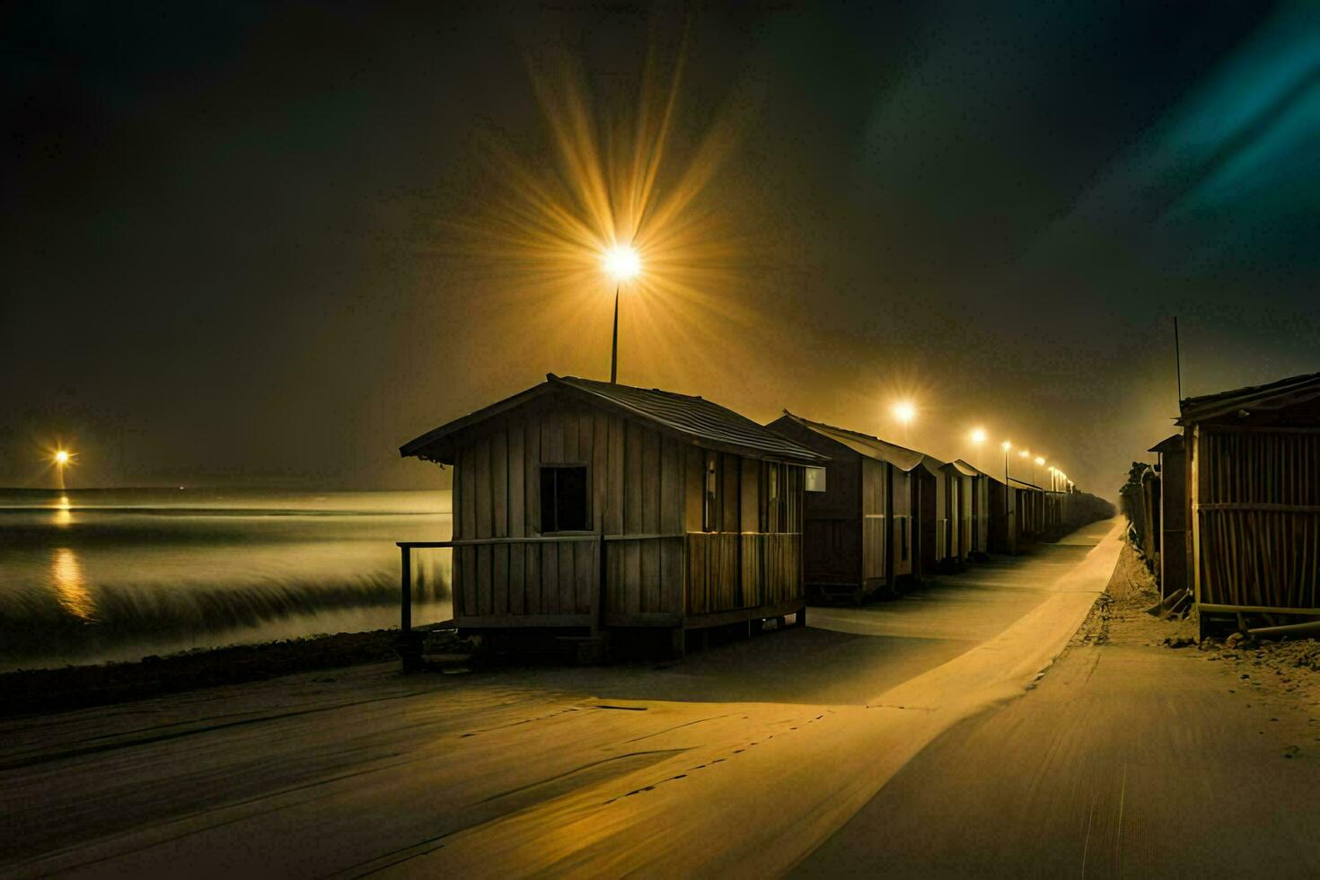 uma grandes exposição foto do uma de praia às noite. gerado por IA