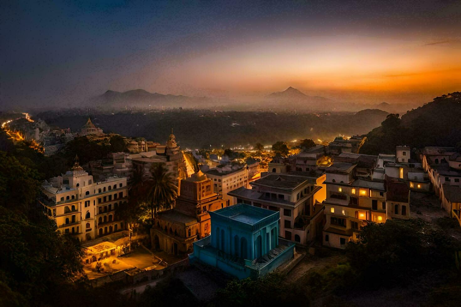 a cidade do Kolkata às crepúsculo. gerado por IA foto