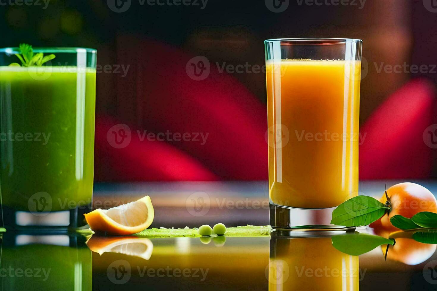dois óculos do suco com laranjas e hortelã. gerado por IA foto