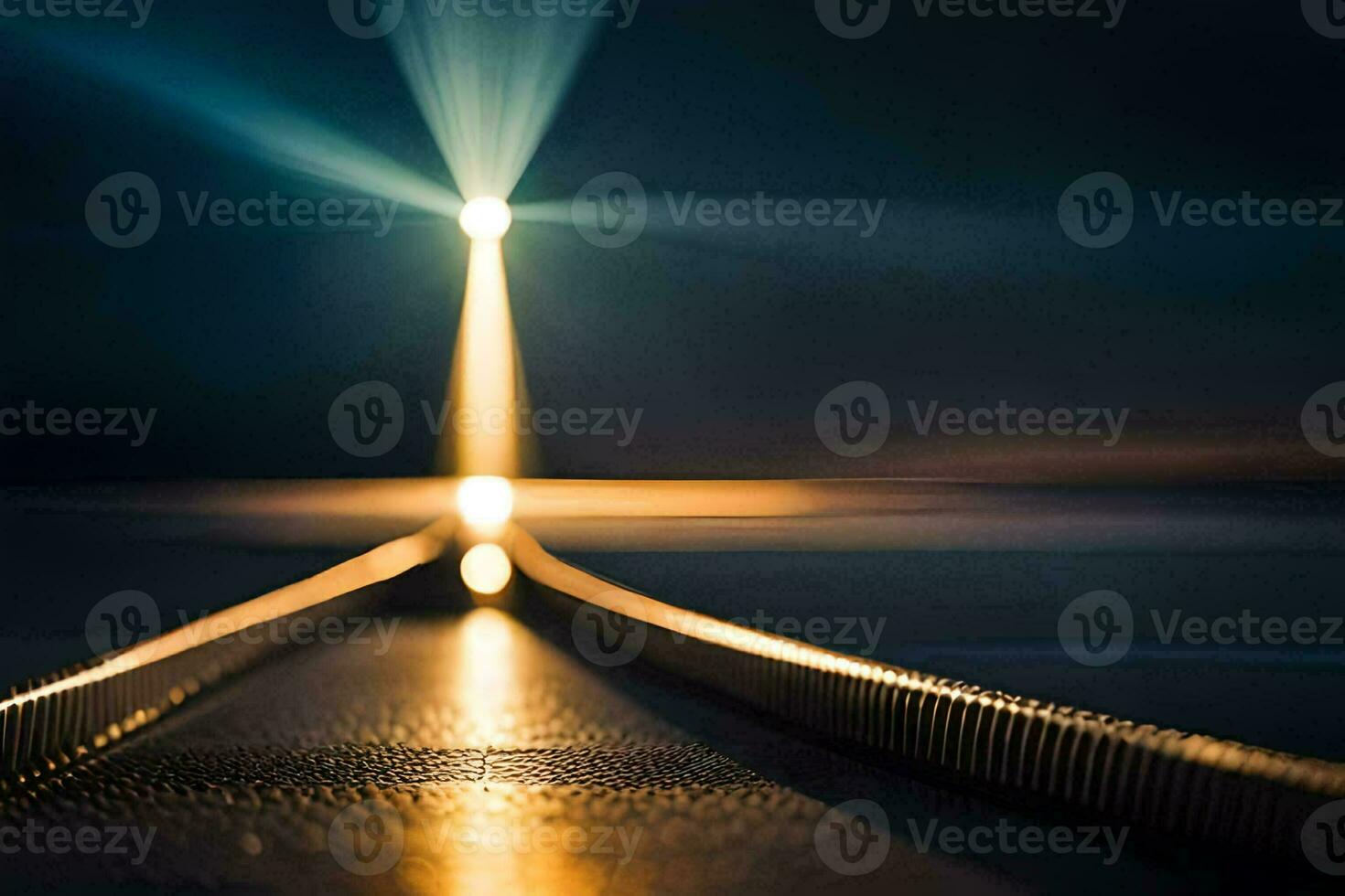 uma grandes exposição fotografia do uma luz viga brilhando em uma estrada. gerado por IA foto